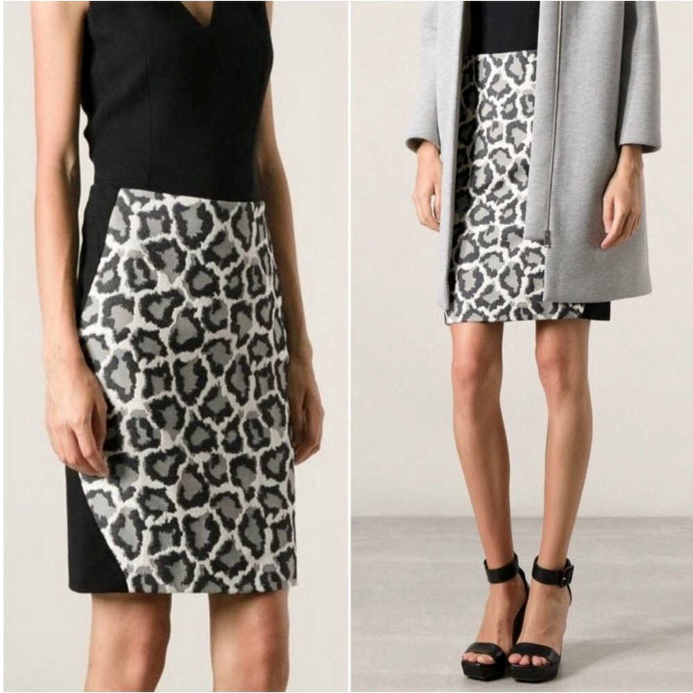 Diane Von Furstenburg Leopard Print Jacquard Ponte Pencil Skirt Size 10